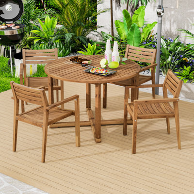 Ensemble de salle à manger de patio 5 pièces avec table de 47 pouces et 4 chaises à lattes pour le jardin ou la cour