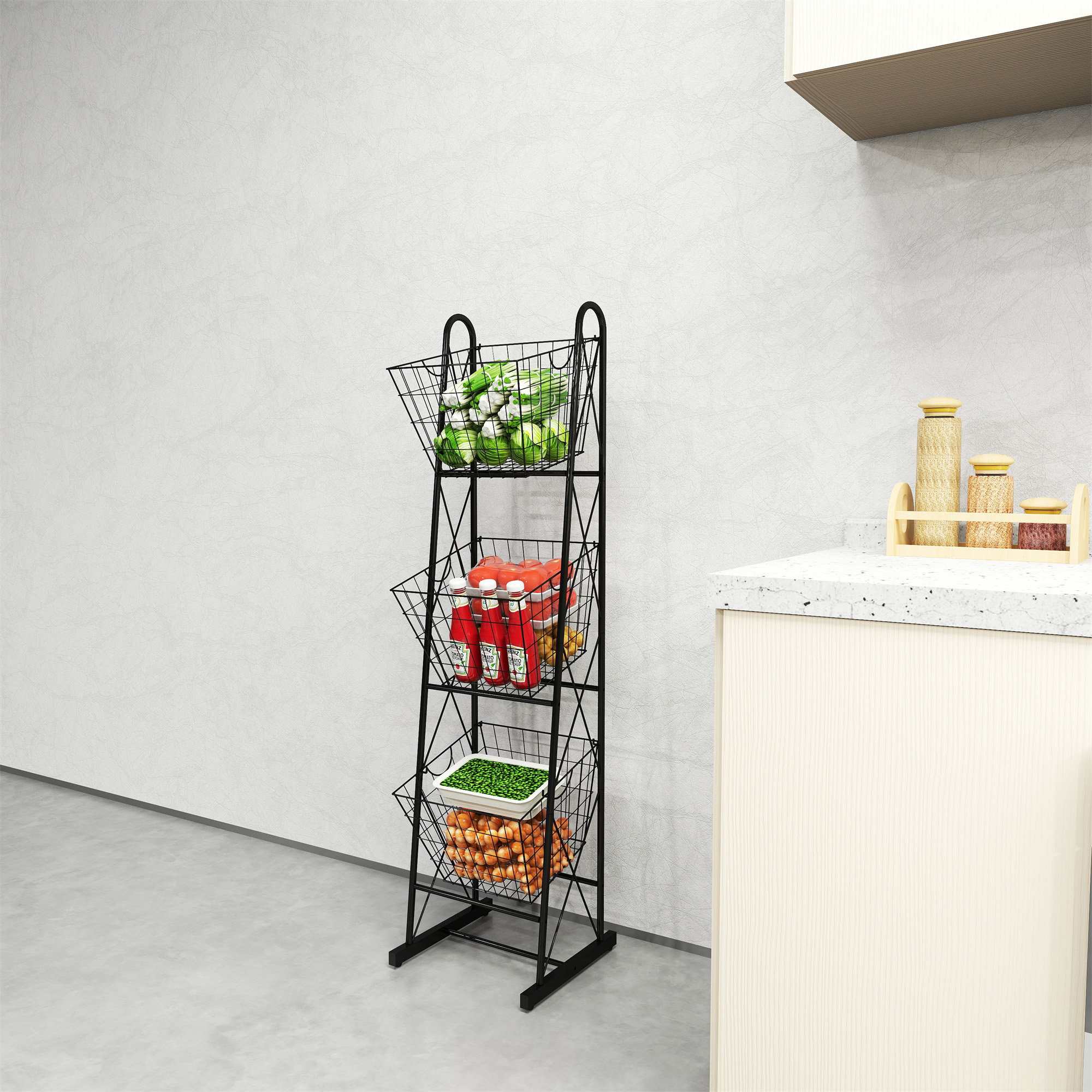 17 Stories 3-Tier Kitchen Storage Basket Organizer | Wayfair