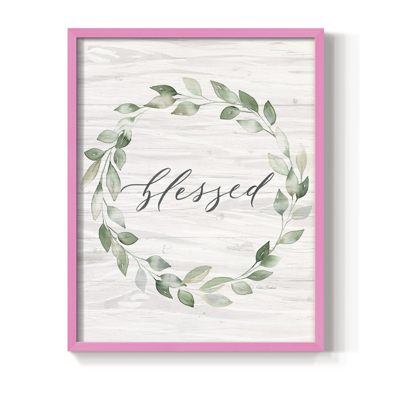 Blessed Wreath Framed Print - Solid Wood, 30" H x 24" W, Pink
