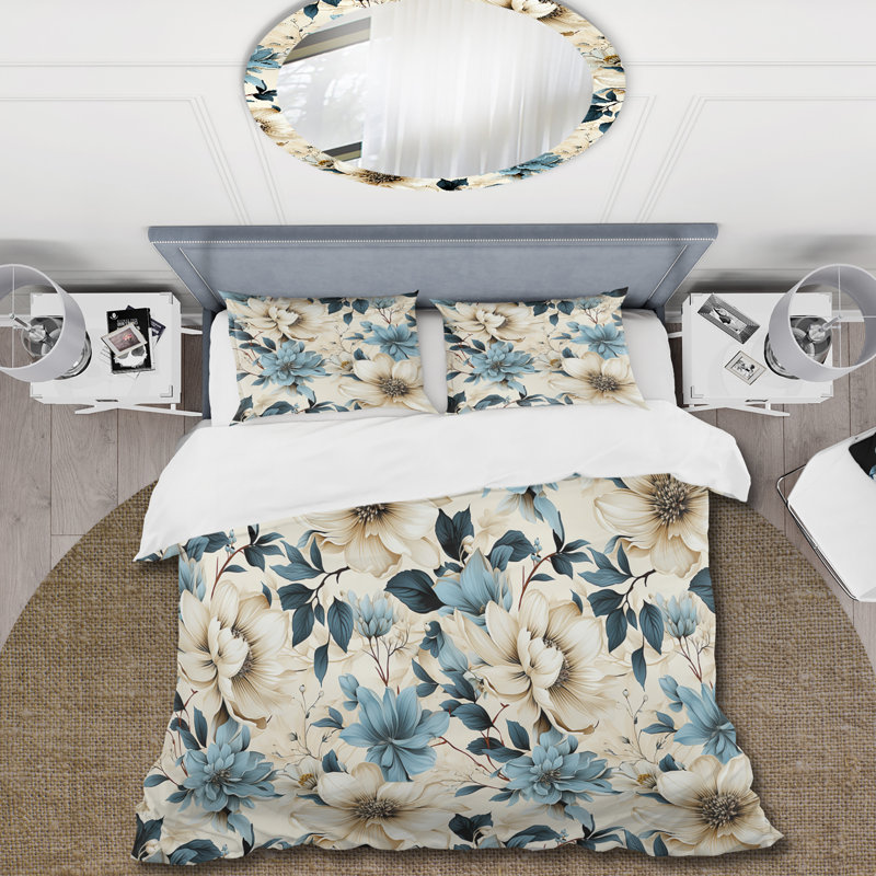 Ensemble de housse de couette Sandy Beige And Blue Hydrangea Tranquility III