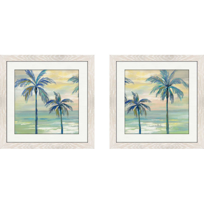 « marine layer palms », ensemble de 2 reproductions de peintures à l’acrylique encadrées, H 16,5 po x l 33 po x P 1 po
