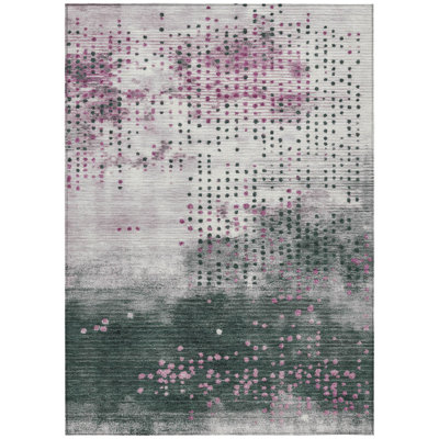 5' X 8' Blush And Emerald Geometric Washable Indoor Outdoor Area Rug