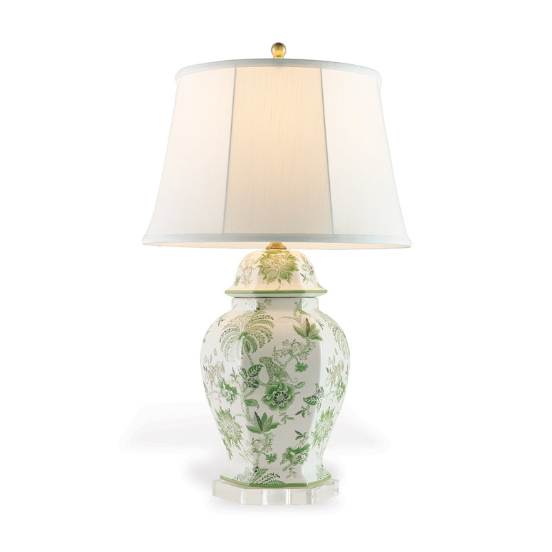 Braganza 28" Porcelain Table Lamp, White/Green
