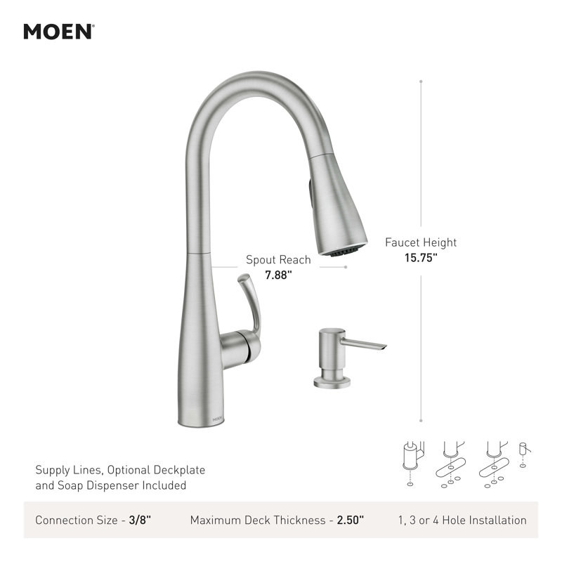 Robinet de cuisine escamotable Moen avec technologie Power Clean et distributeur de savon