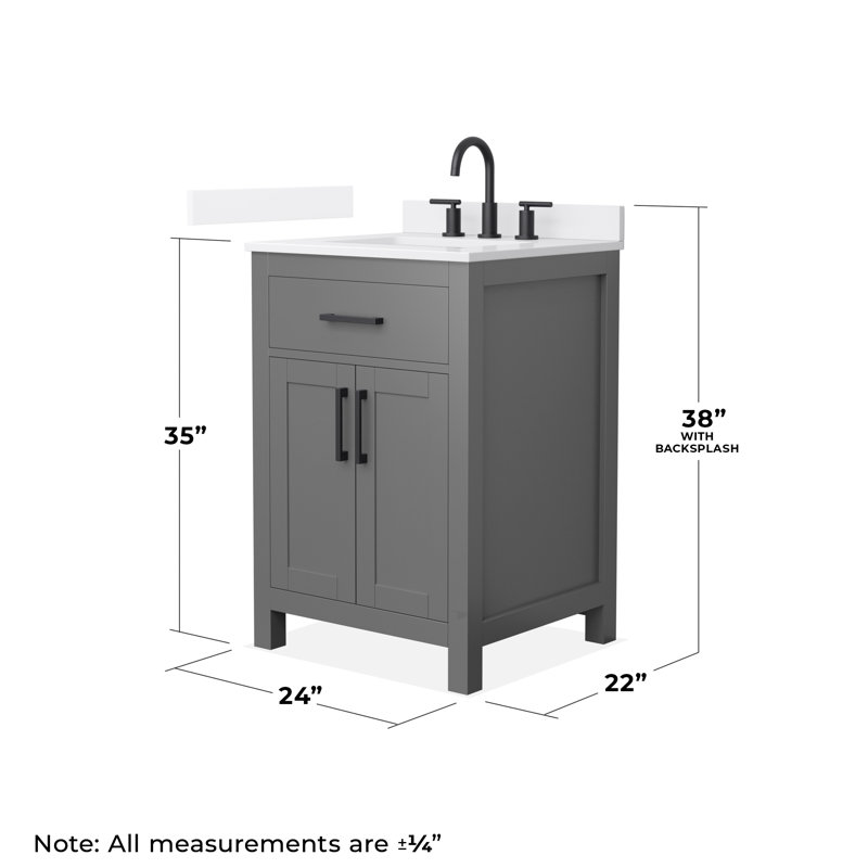 Beckett 24" Freestanding Single Bathroom Vanity with Quartz Top, White Quartz, Matte Black, Dark Gray