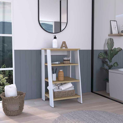 Linen Cabinet, Two Interior  Shelves, Two Open Shelves, Single Door
