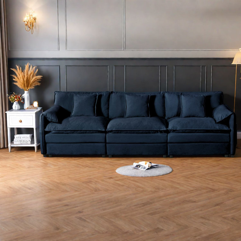 Canapés modernes en chenille spacieux, canapé modulaire bleu pour des espaces de vie polyvalents