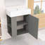 Meuble-lavabo moderne flottant avec porte à motif de vagues, lavabo en céramique et tablettes de rangement-834635397