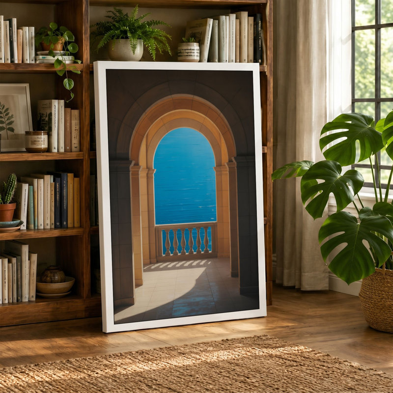 Archway to the Sea Coastal 1 Piece Wrapped Canvas Wall Art, 30x20 - 76.2 x 50.8 cm, Teal Border