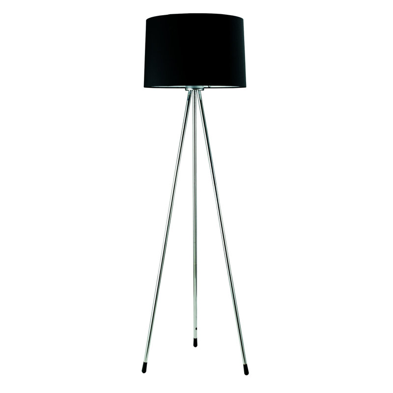 59" Tripod Floor Lamp With Drum Shade, Black, Black