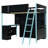Full Size Wood Loft Bed with Built-in Desk, Storage Shelves and LED Light, Space-Saving Design, Blue-1156422020