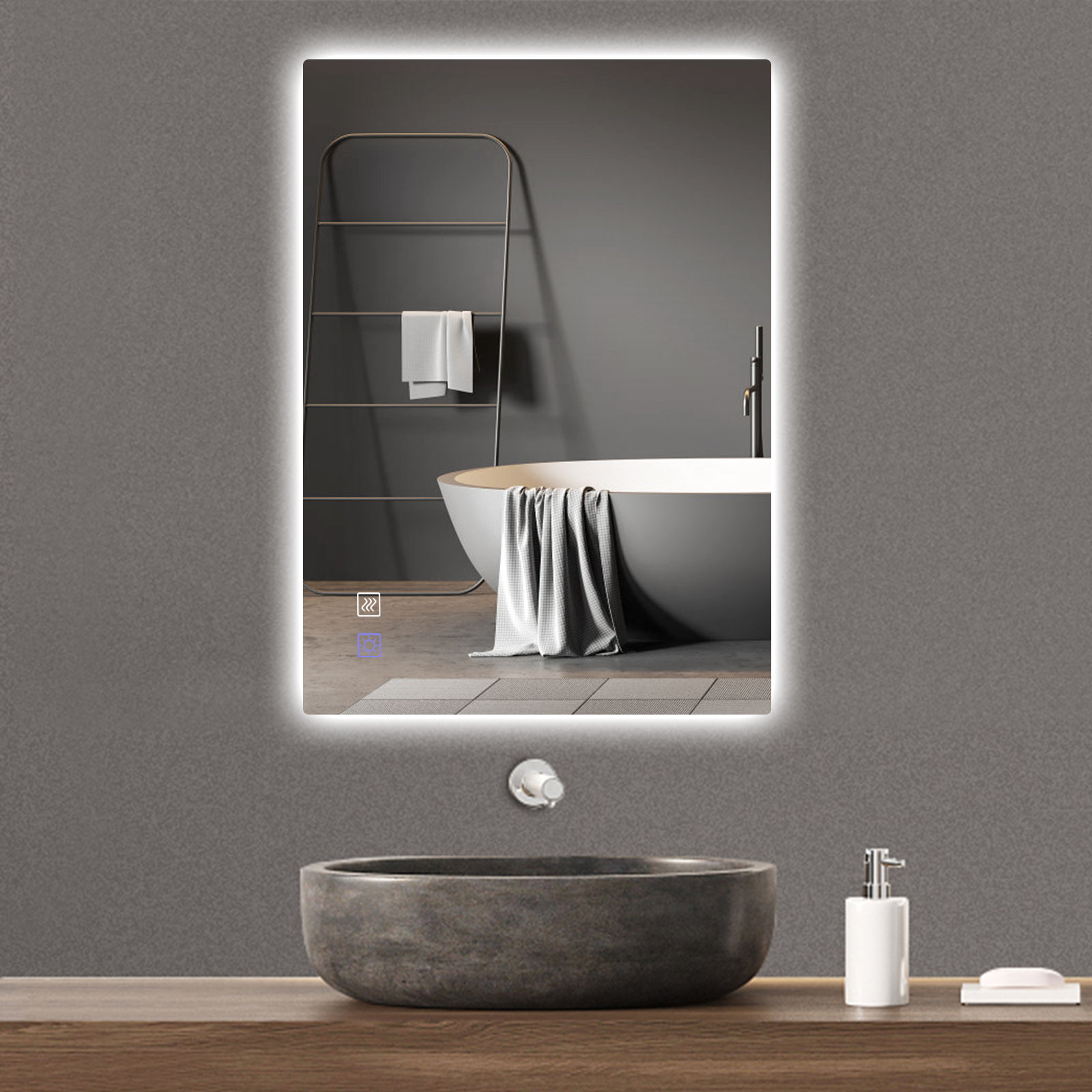 LED Round Bathroom Mirror with Lights, Smart Dimmable Vanity Mirrors for Wall, Anti-Fog Backlit Lighted Makeup Mirror Orren Ellis Size: 28 x 28