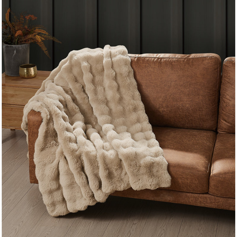 Frye Bubble Faux Fur Throw Blanket, Tan