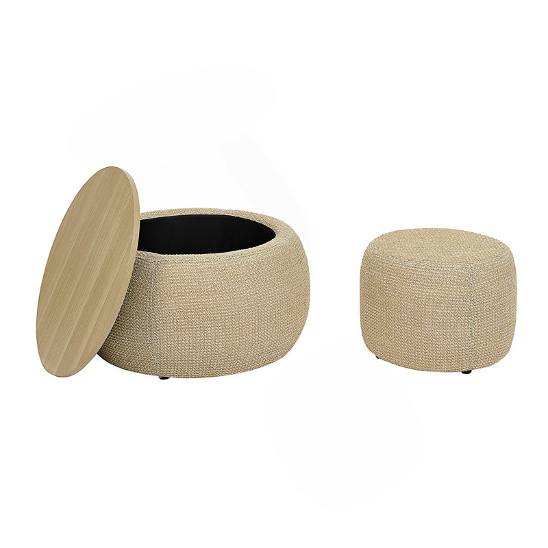 Repose-pieds rond avec rangement, Naturel