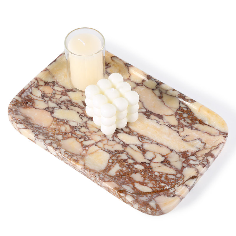 Guein Rectangle Natural Marble Tray,Calacatta Viola