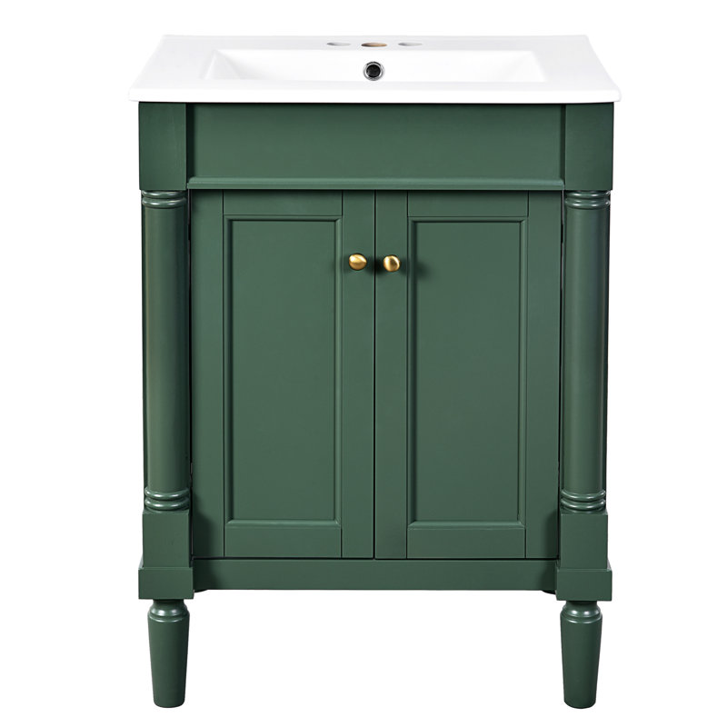 Meuble-lavabo 24 po à conception compacte, Vert, Doré