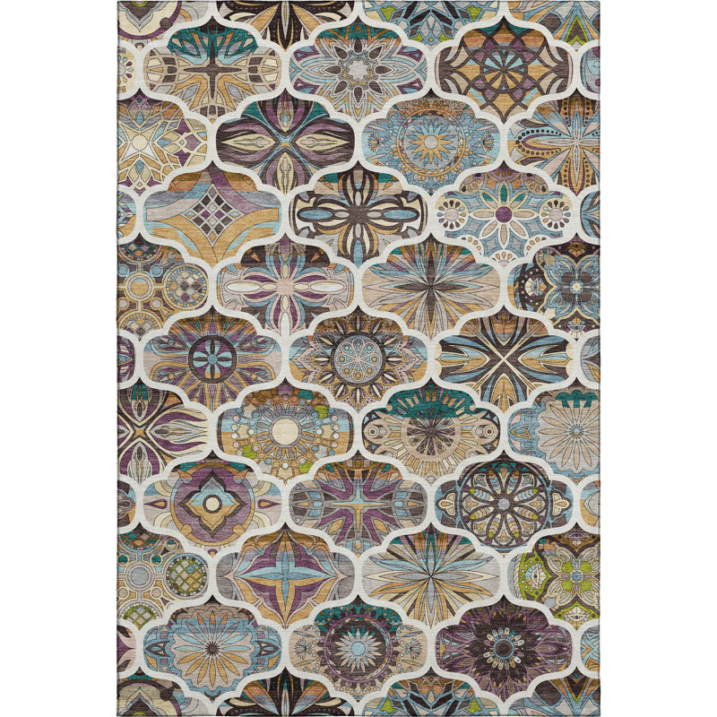 Premium Machine Washable Mayfield AMF2257 Panels Rug, Beige, 2'6" x 3'10"