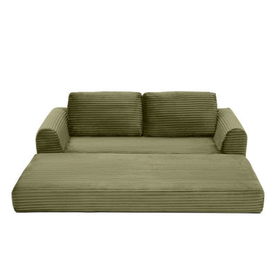 2-In-1 Folding Convertible Sofa Bed, Modern Corduroy Sleeper Couch With 2*Pillows, Futon Modular Upholstered Boneless Sofa With Pull-Out Bed,Folding Floor Modular Couch For Living Room