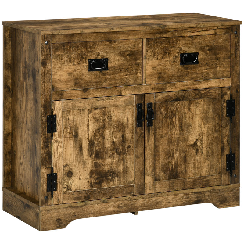 Industrial Sideboard Buffet Cabinet, Kitchen Cabinet with 2 Drawers, 2 Doors, Adjustable Shelf Coffee Bar Cabinet, Rustic Brown