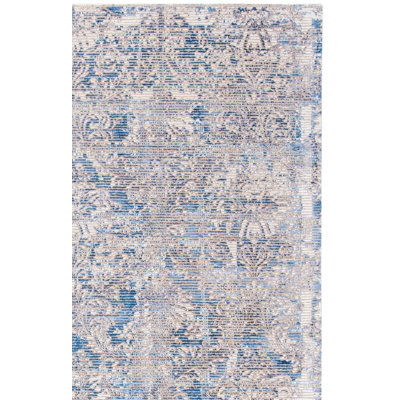 Merseyside Hand Woven Wool/Viscose Oriental Rug in Blue/Ivory