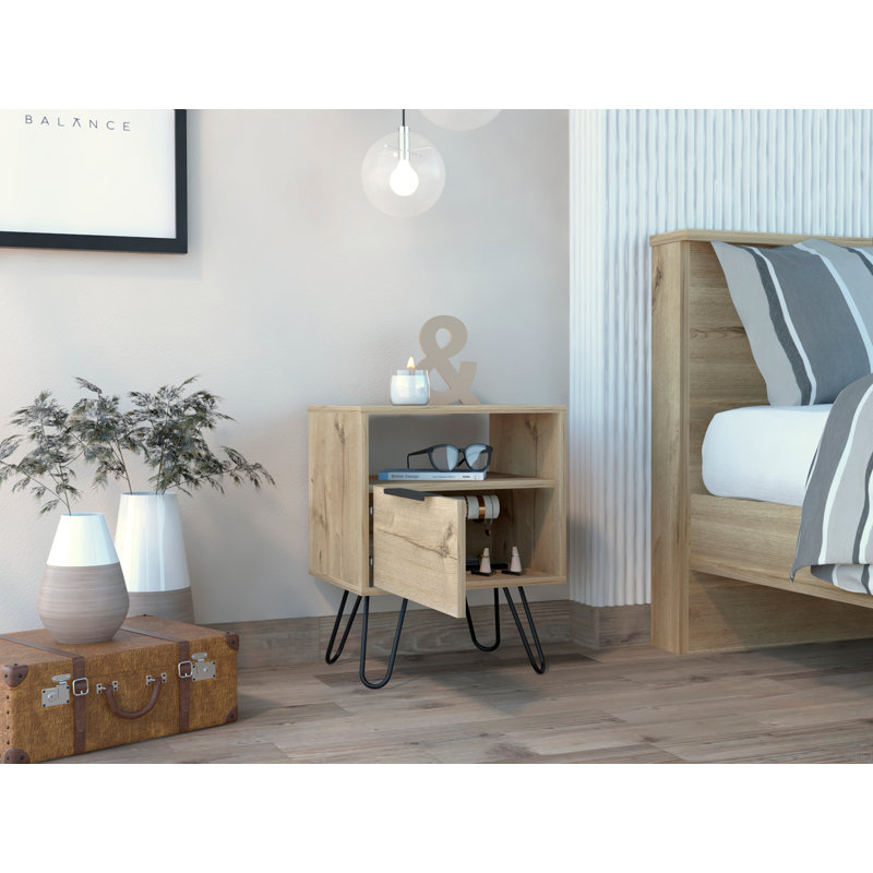 1-Shelf 1-Drawer Nightstand, Light Oak