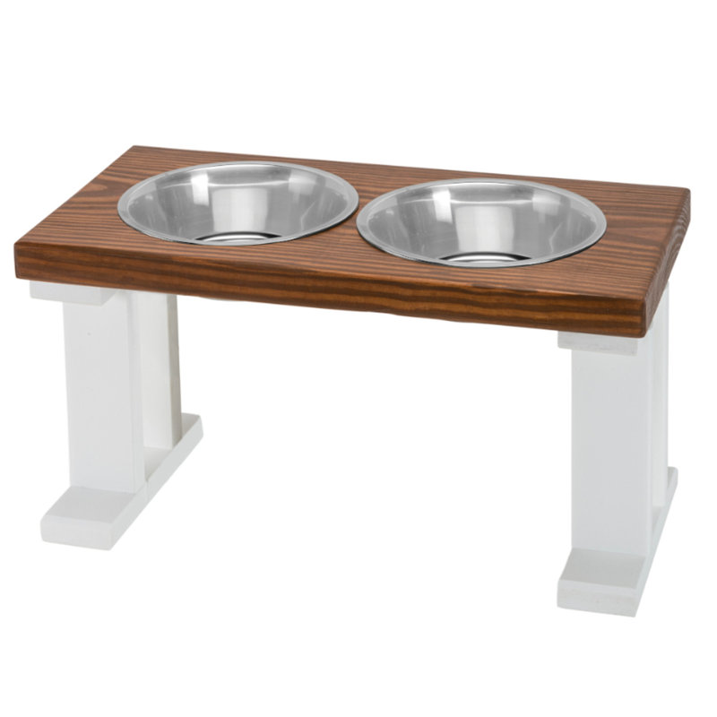Elevated Feeder, Medium (12"), White/Chestnut