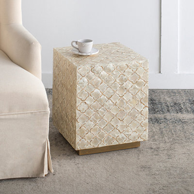 Square Capiz Stool, Cream