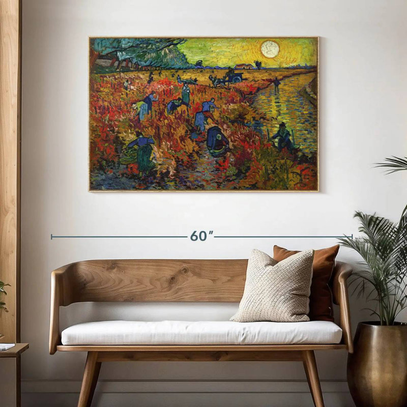 Vignes rouges à Arles, Cadre flottant en bois naturel, 46 po x 31 po