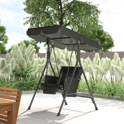 1-Seat Patio Swing Chair with Adjustable Canopy and Cushions