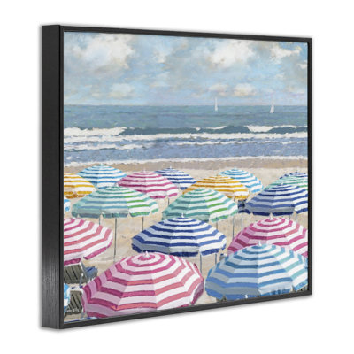Shore with Bright Umbrellas Framed Giclee, design by Amber Sterling