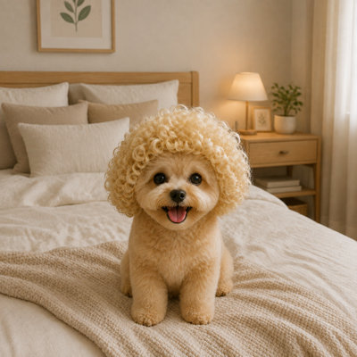 Curly Pet Wig, Adjustable Funny Cosplay Costume Wig for Cats & Small Dogs, Party Halloween Holiday Photo Prop Pet Accessory