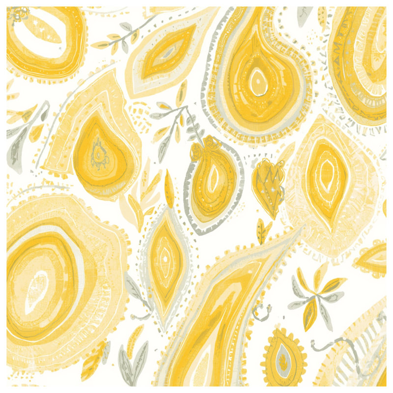 Tapis de bain jaune à motif cachemire, 24 po L x 17 po L