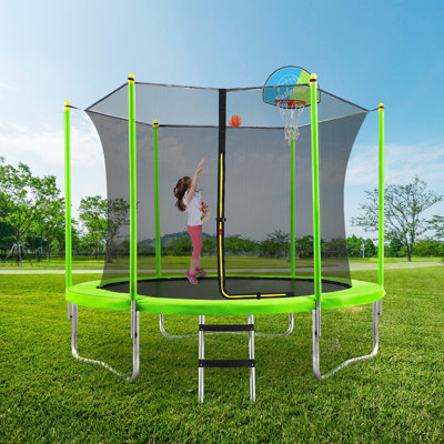 Trampoline 10 pi pour enfants avec filet de sécurité, panier de basketball et échelle, trampoline récréatif extérieur