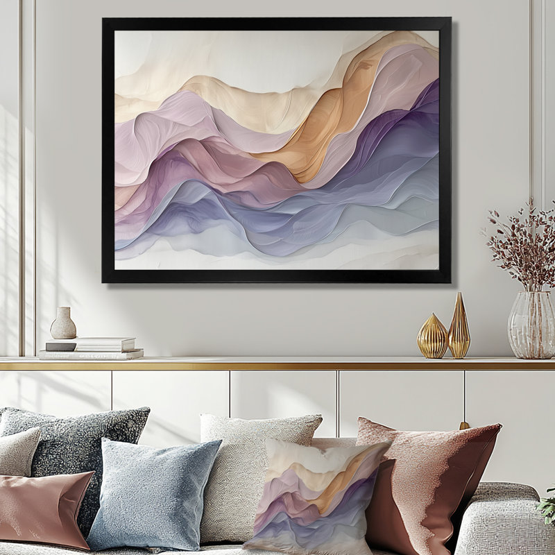 «Lavender Soft Tones», impression numérique sur toile à encre liquide abstraite, H 30 po x l 40 po, Cadre flottant, Noir