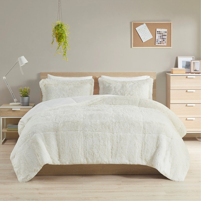 Ensemble d'édredon long et grand à poil long pour lit double / grand, doux et élégant pour les chambres modernes, hypoallergénique et facile à entretenir