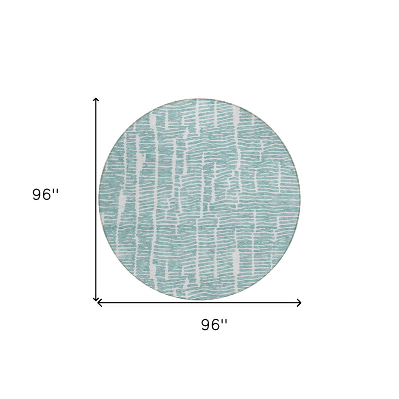Tapis d'extérieur rond lavable abstrait bleu sarcelle et ivoire 8 pi