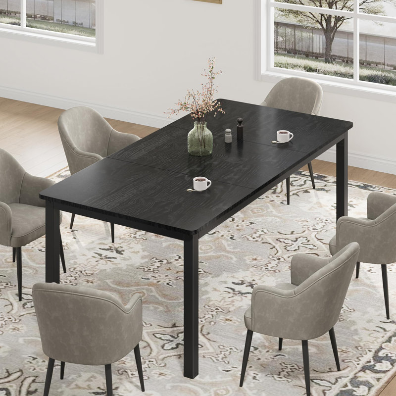 79" Large Industrial Dining Table, Rectangular Wooden Table with Metal Legs for Kitchen, Living Room, Black, Black