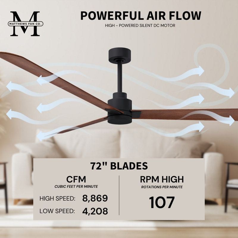 Alessandra Outdoor Downrod Ceiling Fan, Matte Black, Walnut