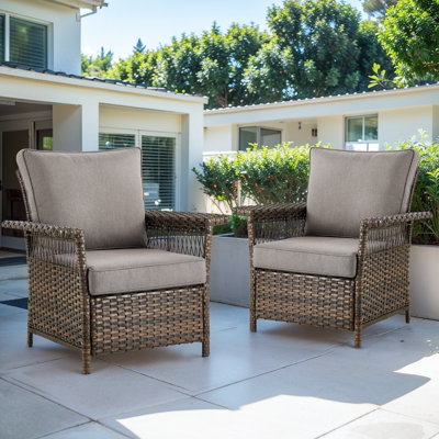 Anferney Patio Wicker Chairs Accent Chairs with Cushions (Set of 2)