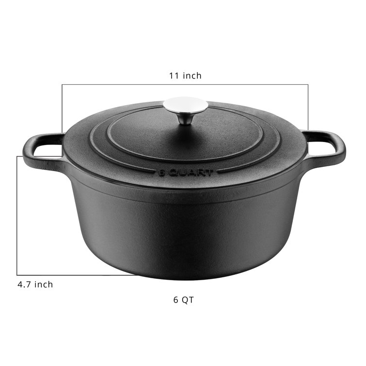 Pre-Seasoned Cast Iron Round Dutch Oven Pot with Lid and Dual Handles, 7- Quart, Black