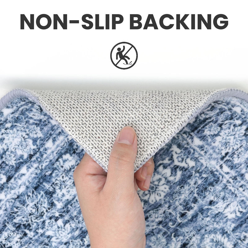 Blue Area Rugs Washable Rug for Living Room Bedroom Rug with Rubber Backing, Rectangle 8' x 10'