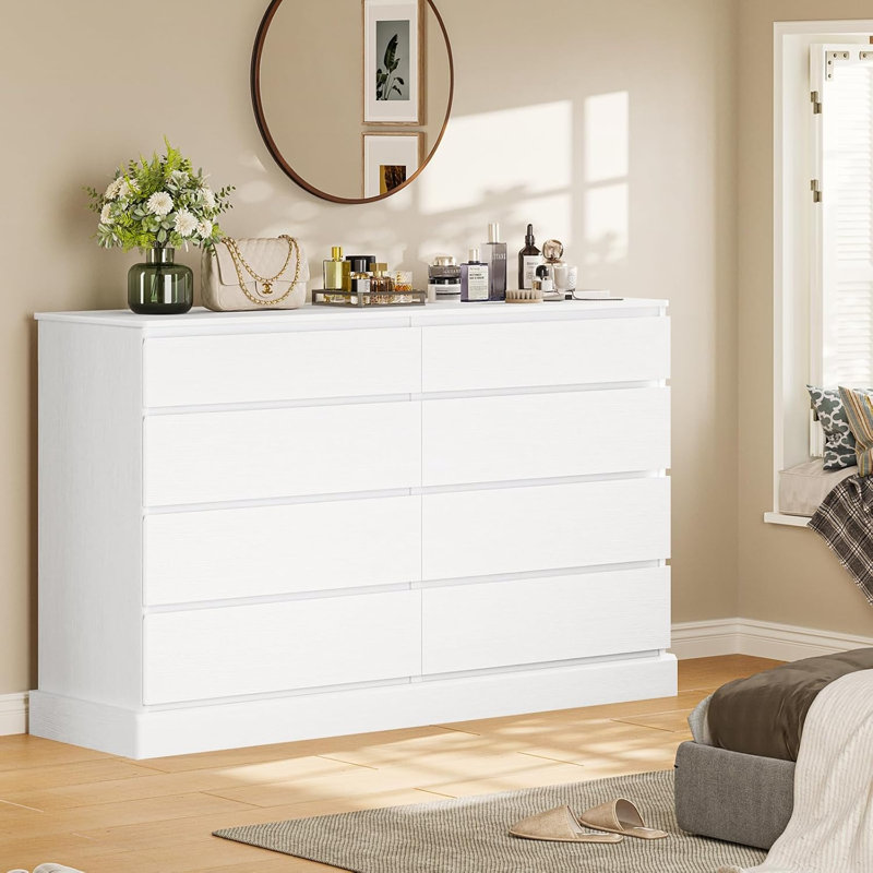 Victoir 51.5 " W 8 - Drawer Dresser Chest of Drawers, Double Dresser for Bedroom with 8 Drawers, White, White