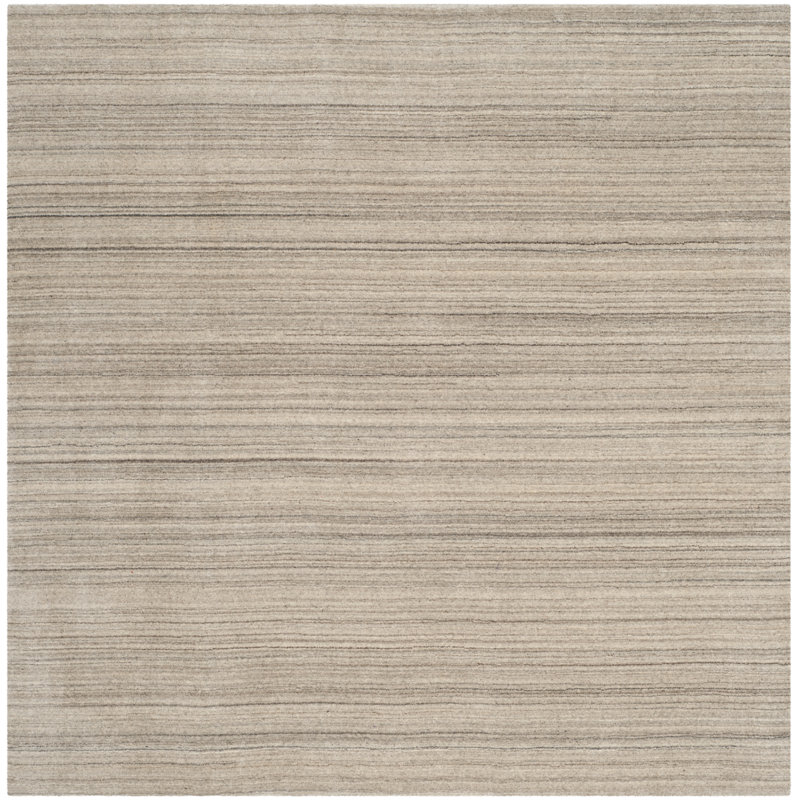 Morano Hand Loomed Wool/Cotton Solid Color Rug in Stone/Gray, Square 6'
