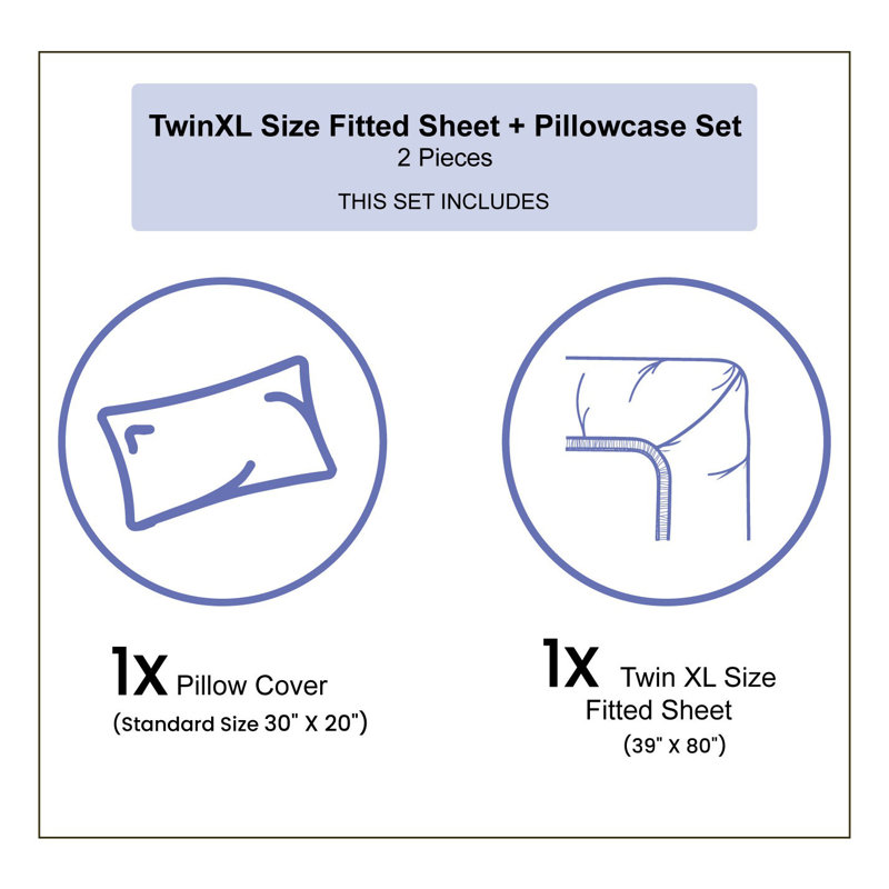 Ocean Microfiber Sheet Set, Twin XL Sheet Set + Fitted Sheet + 1 Pillowcase