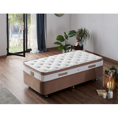 Matelas de luxe pour hôtel, 35,4 x 74,8 x 9,1 pouces | Housse en tissu tissé de qualité supérieure, système multi-ressorts | Confort et soutien pour un sommeil réparateur, design élégant blanc et brun | Parfaite pour la maison ou l'accueil