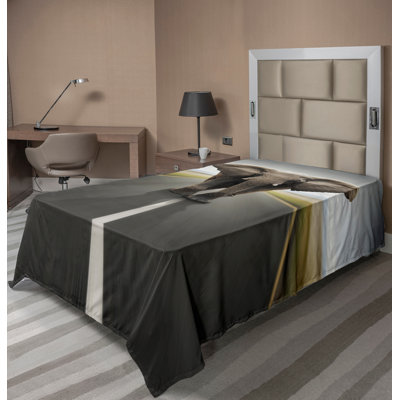 Ambesonne Animal Top Flat Sheet Wild Animal on Highway Black Cocoa Grey -  flat_8889_twin