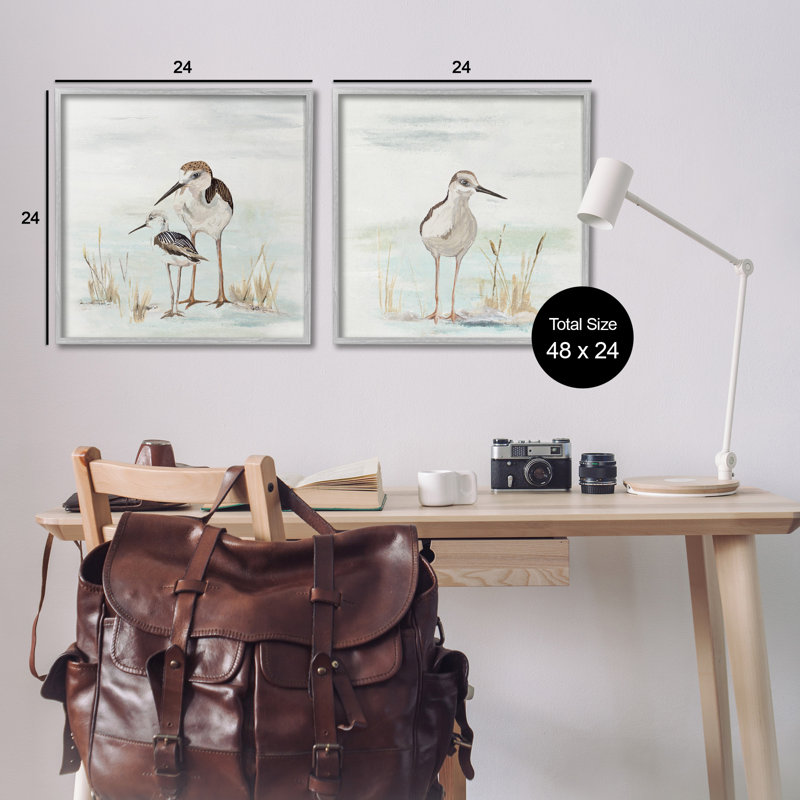 «Sandpipers parmi les graminées de plage», ensemble de 2 giclées par Patricia Pinto, H 24 po x l 24 po x P 1,5 po