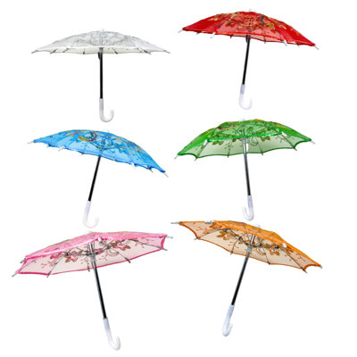 Pack Of Mini Lace Umbrella Parasols With Sequins - Delicate Dolls Size Decorative Small Umbrella For Weddings, Baby Showers, Parties And Events - 11.6 Inch Diameter ()