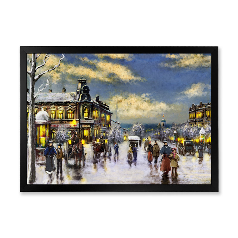 Paris en hiver de Noël I - décoration murale traditionnelle sur toile, Cadre photo noir, H 8 po x l 12 po x P 1 po