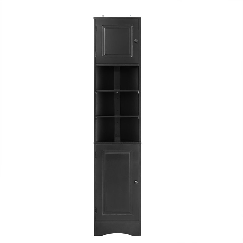 Multi-Functional Corner Cabinet Tall Bathroom Storage Cabinet With Two Doors And Adjustable Shelves, Open Shelf